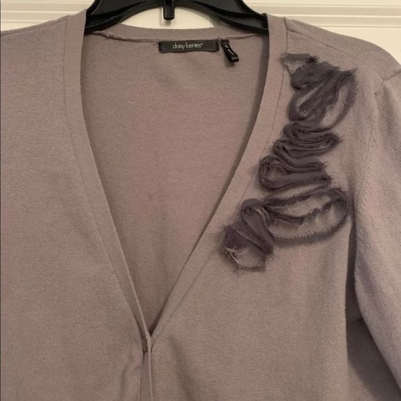 Daisy Fuentes Purple Long Sleeve Cardigan With Flower Accent Size Large - Picture 1 of 3
